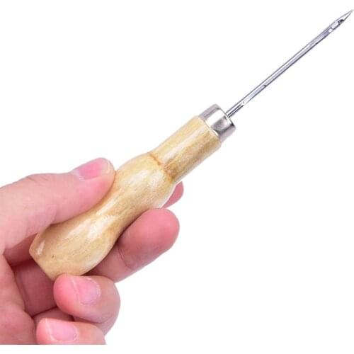 2Pcs Canvas Leather Sewing Shoes Wood Handle Tool Awl Hand Stitching Taper Leathercraft Needle Tool Kit Craft Sewing Supplies