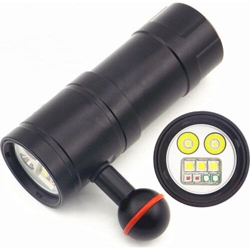 3 Light Colors White Light + UV Light + Red Light 2350 Lumens 100 Meters Diving Depth Diving Photo Video Flashlight(1x32650)