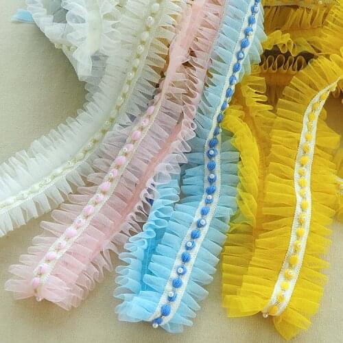 5meters 7cm Pleated Mesh Beaded Lace Trim Accessories DIY Doll Clothes Childrens Clothing Trimming Decoration Sewing Materials