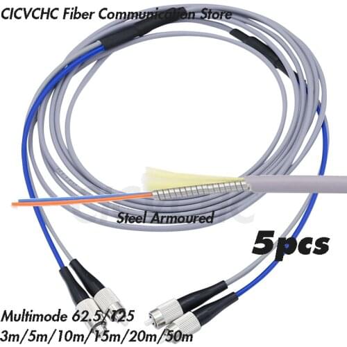 5pcs Steel armoured zipcord patchcords Duplex FC/UPC-FC/UPC- MM OM1 (62.5/125)-3.0mm Cable - 3m to 50m/ Optical fiber Jumper