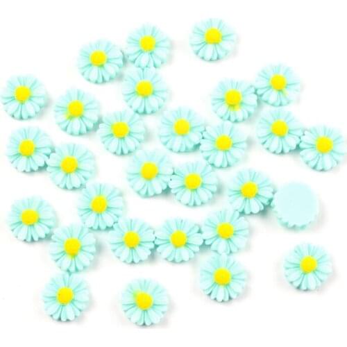 50Pcs Aqua Blue Flower Resin Decoration Crafts Beads Flatback Cabochon Scrapbook DIY Embellishments Accessories