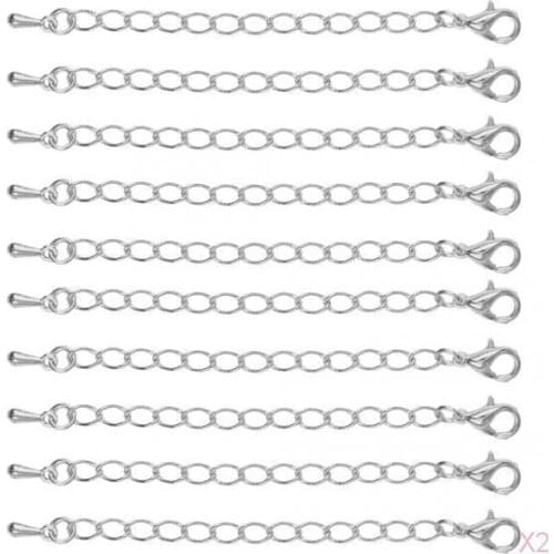 20pcs Silver Color Extension Link Chain with Lobster Clasps Necklace Extenders Chains Bulk for DIY Jewelry Findings Making 75mm