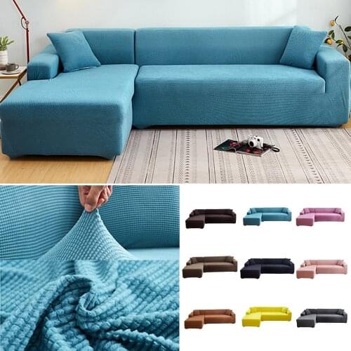 Thick L-shaped Sofa Cover Velvet Solid Color 1/2/3/4 Seater Slipcover For Living Room Elastic Couch Covers Adjustable Protector