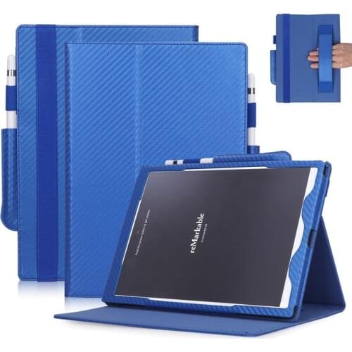 Carbon Fiber Pattern PU Leather Case Cover for Remarkable 10.3 inch E-Book Tablet with Hand Holder Grip Shell Card Slots