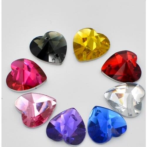 DIY 300Pcs 12mm Heart Crystal Flatback 2 Hole Rhinestone Wedding Buttons Crafts R04*10