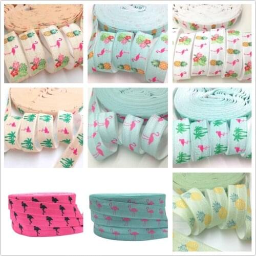 5Yards 16mm Hawaii Flamingo printed fold over elastic tape Pineapple FOE Handmade Accessories DIY Hair tie Headband supplier