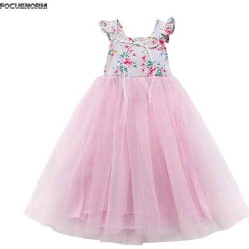 Focusnorm Kids Baby Girls Maxi Long Dress Floral Sleeveless Party Tulle Tutu Dress Ball Gown Summer Sundress Clothes