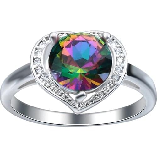 Hainon Rainbow Color Round Cubic Zirconia Heart Ring For Women Silver Color Wedding Engagement Jewelry Rings Distribution