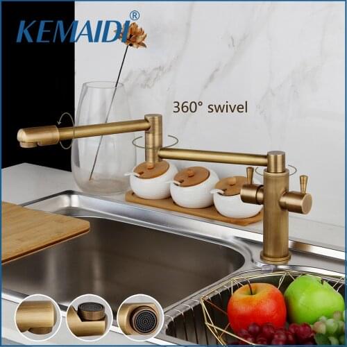 KEMAIDI Kitchen Faucet Antique Brass Swivel Kitchen Faucet 360 Rotatable Swivel Spout Black Kitchen Vessel Sink Faucet Mixer Tap