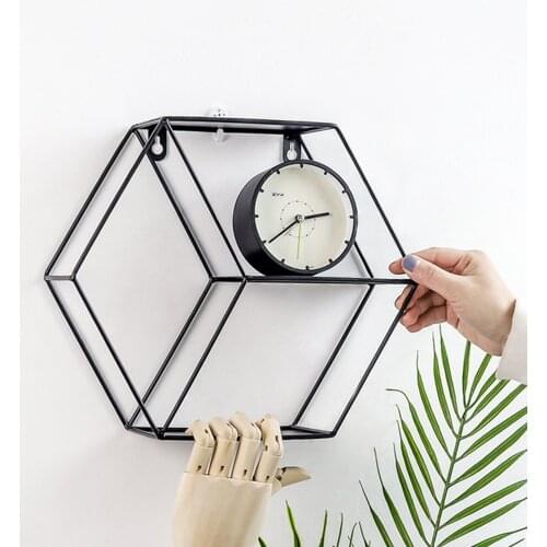 Metal Iron Rack Shelf Nordic Style Geometric Shelves Living Room Storage Rack Wall Hanging Book Display Shelf Home Wall Decor