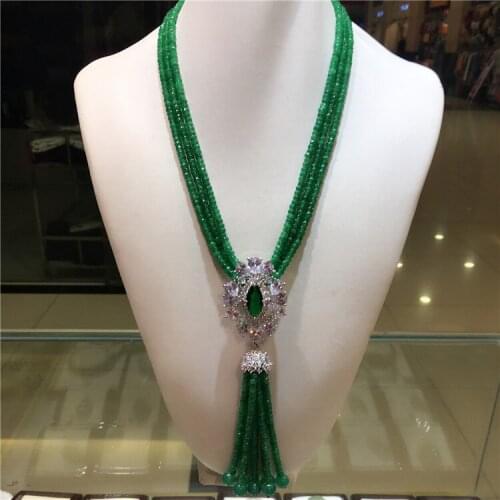 Design Micro/zircon green beads tassel fashion necklace Sweater chain