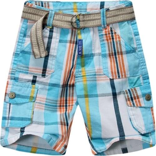 Fashion toddler boy shorts plaid cotton 100% adjustable waist with belt BSP01A