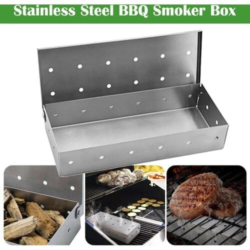 Washable And Foldable Stainless Steel Smoke Box BBQ Grill Smoker Box Wood Chip Smoker For Meat Smoking Barbecue