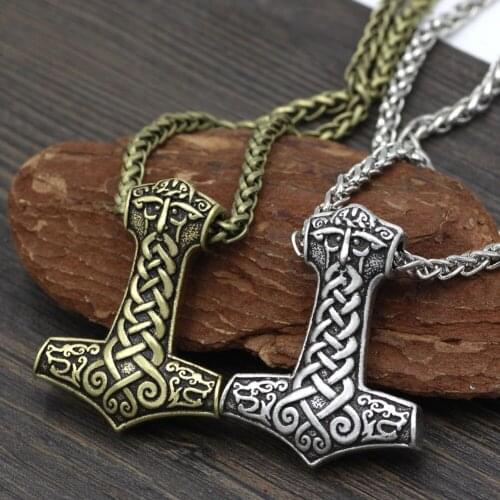 Men Norse Viking Amulet Large Thor Hammer Mjolnir Odin face bear head Amulet Pendant Necklace with Gift Bag