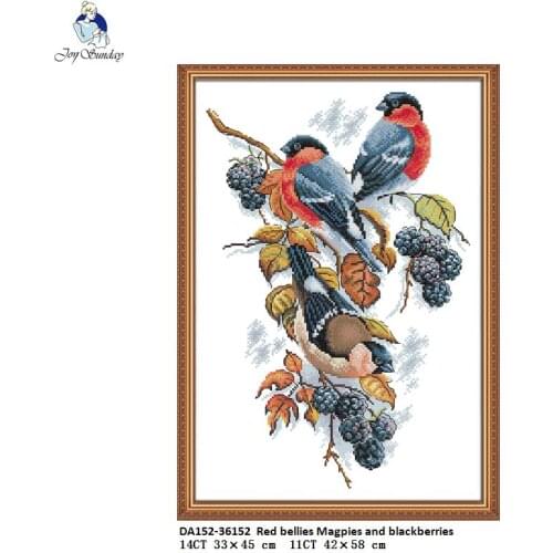 Joy Sunday Red bellies Magpies and blackberries Pattern Cross Stitch Kits 11CT Printed Fabric 14CT Canvas DMC NKF Embroidery
