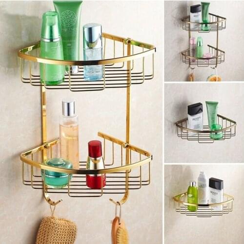Wall Mounted Gold Brass Bathroom Corner Shelf Bathroom Shampoo Shelf Bath Shower Shelf Soap Holder building materia