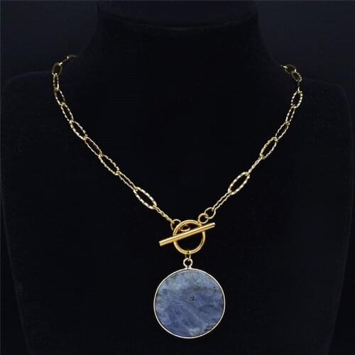Flash Stone Stainless Steel Necklaces Women Round Gold Color Choker Necklace Jewelry cadenas de acero inoxidab NXS04