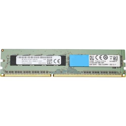 8GB Memory RAM 2RX8 1.35V DDR3 PC3L-12800E 1600MHz 240 Pin ECC Unbuffered RAM for Server Workstation
