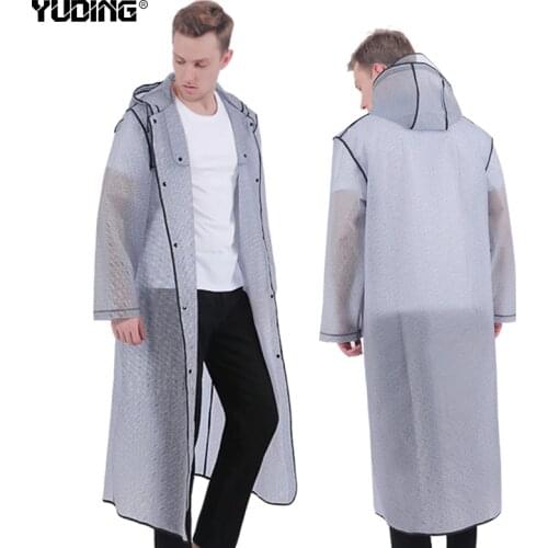Long Plastic Adults Men Raincoat Fashion Thick Geometric Poncho Waterproof Hooded Male/boys Semi-transparent Raincoat Rainwear
