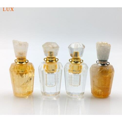 Natural crystal Quartz Perfume Bottle Pendants citrines Geode Druzy Caps Essential Oils Diffuser Healing Chakra vial Charms