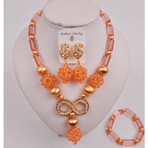 Latest Peach Nigerian Jewelry Set African Beads Necklaces for Women SZQ-05