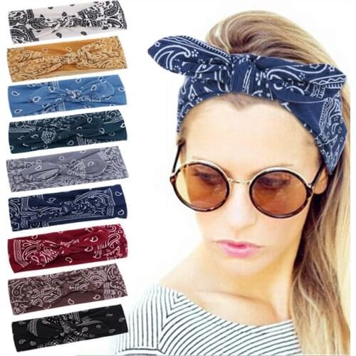 Fashion Women Headband Sport Quick Dry Cashew Flowers Print Hair Band Knot Hair Rope Satin Scarf Paisley Hair Band Accessories