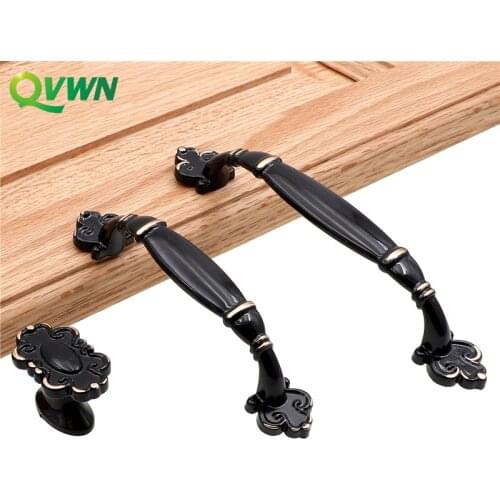 QVWN Zinc Alloy Kitchen Cabinet Handles And Knobs Concise Black Door Handle Wardrobe Kitchen Cabinet Drawer Door Knobs