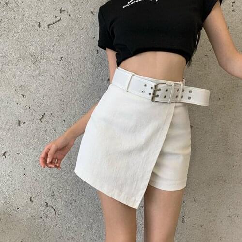 Sexy Black Mini Skirts Shorts Girls Streetwear New High Waist Irregular Belt A-Line Shorts Hakama Women Loose Casual Skirts Lady