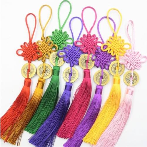 2Pcs 25cm Silk Tassel Keys Earrings Jewelry Findings Components Hanging Spout Spike Making Hanging Decorations Chinese knot
