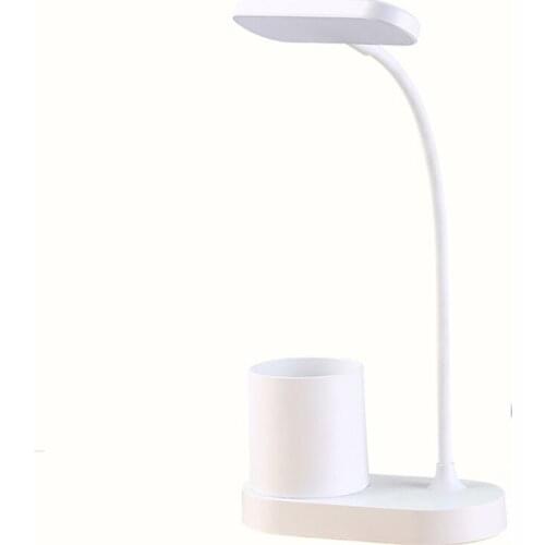 LED Desk Lamp with Pen Holder, Desk Light for Computer/Desktop - White, Rechargeable, Eye-Caring, Flexible Gooseneck, Dimmable