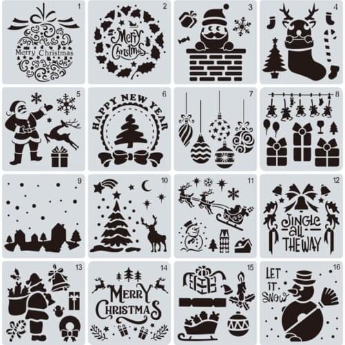 8pc Merry Christmas Stencils DIY Painting Template Wall Decor Scrapbook Photo Album Embossing Accessories Office School Supplies