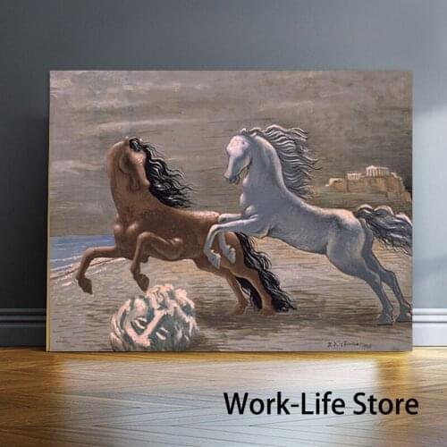 Vintage giorgio de chirico cavalli in riva al mare Abstract Printing Canvas Paintings Poster and Print Wall Art Picture