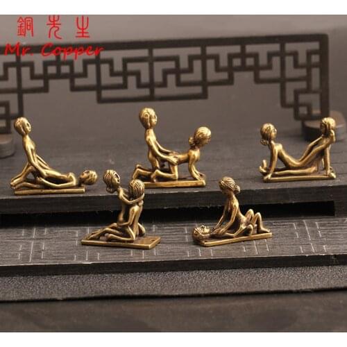 Vintage Copper Sexy Make Love Figurines Small Home Decor Accessories Ornaments Antique Brass Man Women Desk Decorations Crafts