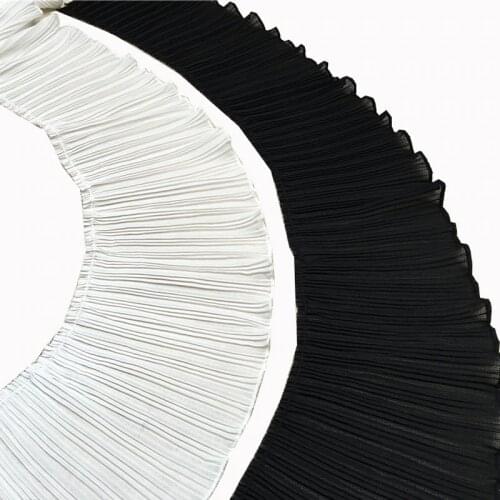 YACKALASI Crinkle Chiffon Flower Lace 3 Yards Crepe Fringe Ruffled Appliqued Handwork Sewing Trims White And Black 17cm