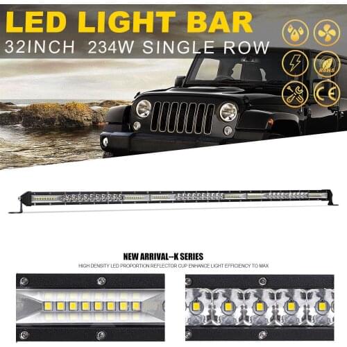 YNROAD 234w 30inch single row Led slim Light Bar offroad bar combo beam for Hunting Driving Offroad Light