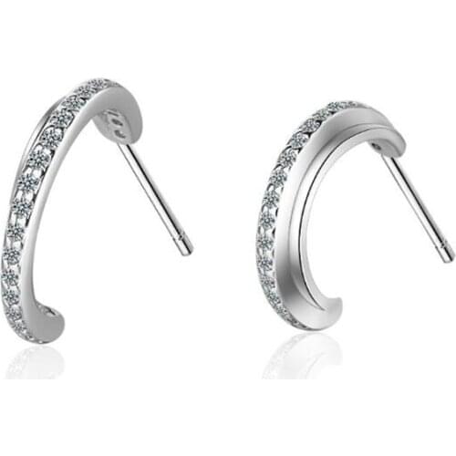 New Personality Half Moon Bay Creative Fashion 925 Sterling Silver Jewelry Double Wire Simple Crystal Women Stud Earrings SE825