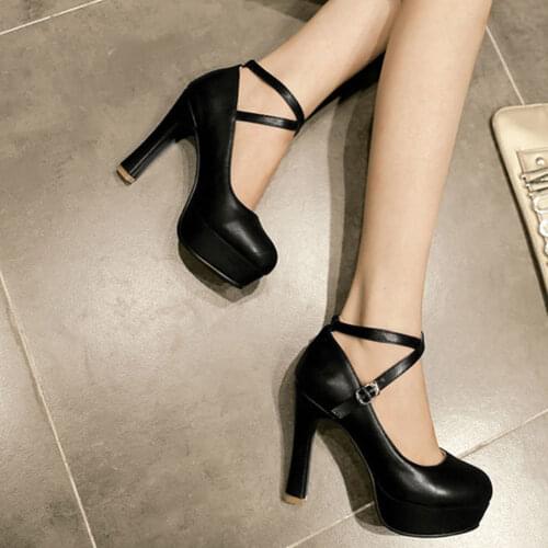 Sexy летняя женская обувь Square Heel Round Toe Woman Shoes Buckle Strap Super High Heel Platform Concise Casual Female Pump