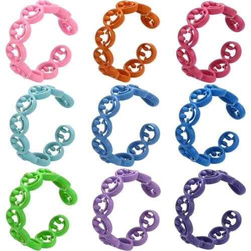 ZHUKOU NEW smiley face ring Cute Summer Dripping oil enamel opening rings for women Fashion rings Jewelry wholesale VJ211