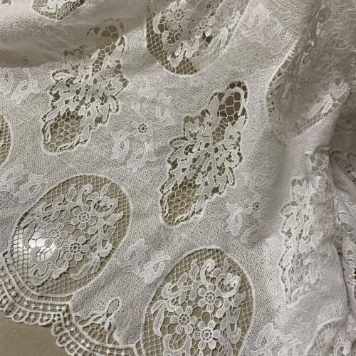 1Yard Hot Sale African Lace Fabrics 2021 High Quality White French Milk Silk Embroidery Nigerian Lace Fabric For Wedding Dress