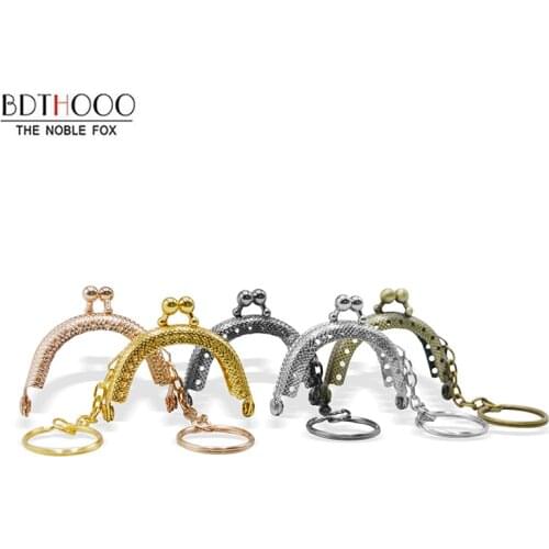 10PCS 5cm Antique Bronze Metal Coin Purse Frame Handle with Keyring Kiss Clasp Lock Bags Hardware for Clutch Bag Accessories