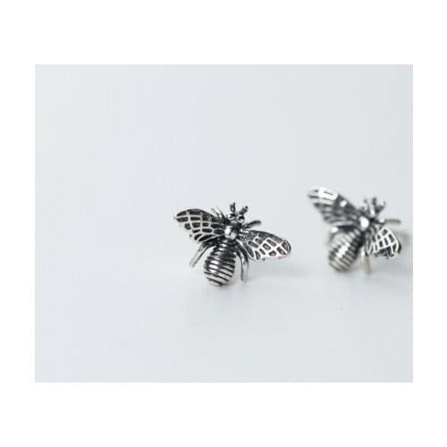 100% Real. 925 Sterling Silver Fine Jewelry Hollow Open HonnyBee Bee Stud earrings Insect Animal charms GTLE1713