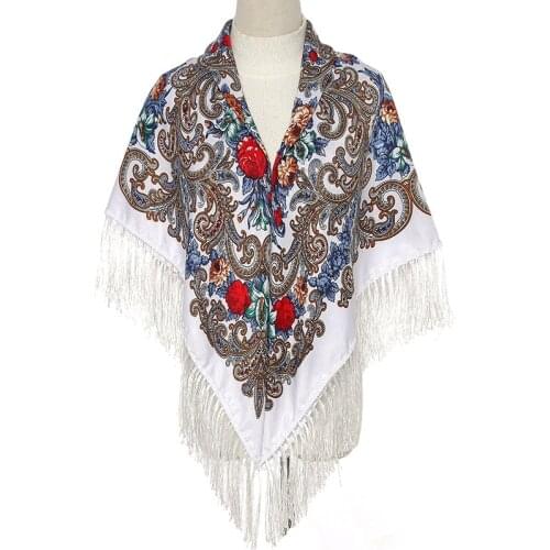 135*135cm Russian Style Winter Women Scarf Retro Fringed Square Scarves Wraps Ukrainian Headkerchief Shawl Babushka Scarf
