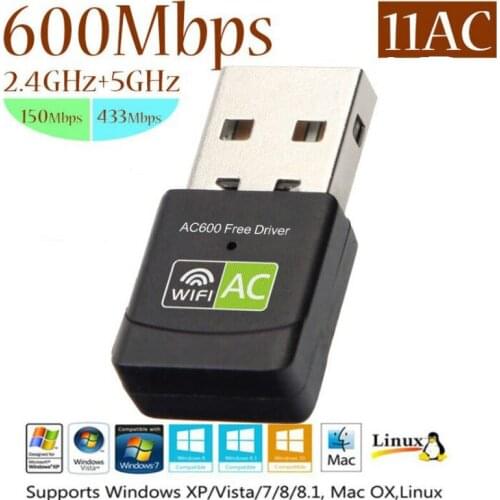 2.4+5 Ghz MIni Wireless USB Wifi Adapter Free Driver Receiver 600Mbps USB Wifi AC Dongle Adapter Network Card for Laptop