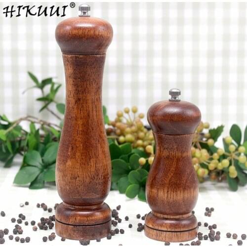 2 pcs/set 5" 8" Salt and Pepper Mill Grinder Handheld Seasoning Mill Grinder Wood Pepper Spice Mill Cooking Tools Set