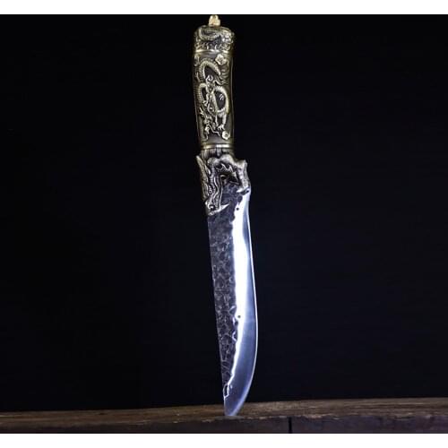 7Inch Handmade Viking Knife 7Cr17MoV High Carbon Steel Machete Hunting Outdoor Sharp Cleaver Kitchen Knives Copper Dragon Handle