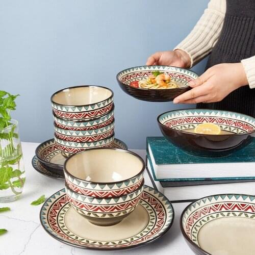 Bohemia European Style Ceramic Bowl and Plate Underglaze Tableware Rice Bowl Dinner Set Plates and Dishes Dinner Plates