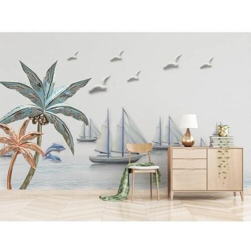 XUE SU Large custom mural wallpaper Nordic modern minimalist 3D relief Mediterranean boat background wall
