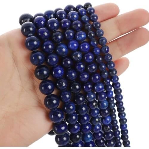Natural Stone Beads Colored Lapis Lazuli Charm Round Loose Beads for Jewelry Making Needlework DIY Bracelet Strand 4-12 MM