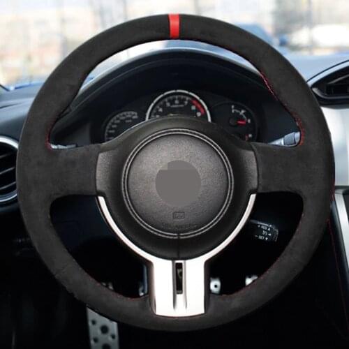 Car Steering Wheel Cover Non-Slip Hand-Stitched Soft Black Genuine Leather Suede For Toyota 86 Subaru BRZ