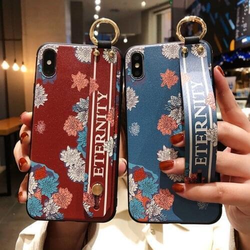 Flower Case For Samsung Galaxy Note 20 8 9 10 Lite S20 Ultra FE 5G S8 S9 S10 Plus S10+ Wrist Strap Soft TPU Wrapped Case Cover